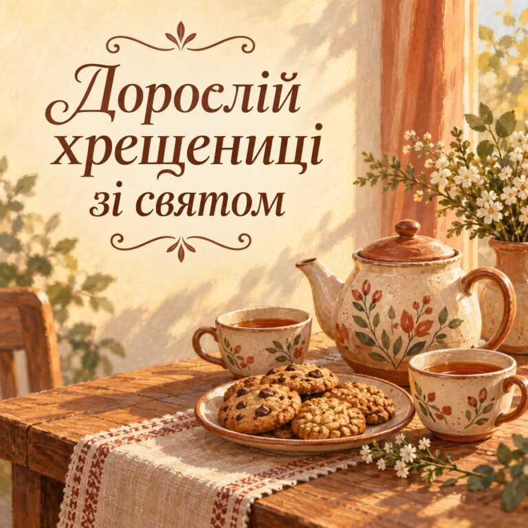Дорослій хрещениці зі святом - листівка з привітанням з Днем народження хрещениці