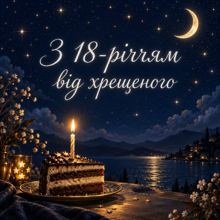 З 18-річчям від хрещеного - листівка з привітанням з Днем народження хрещениці