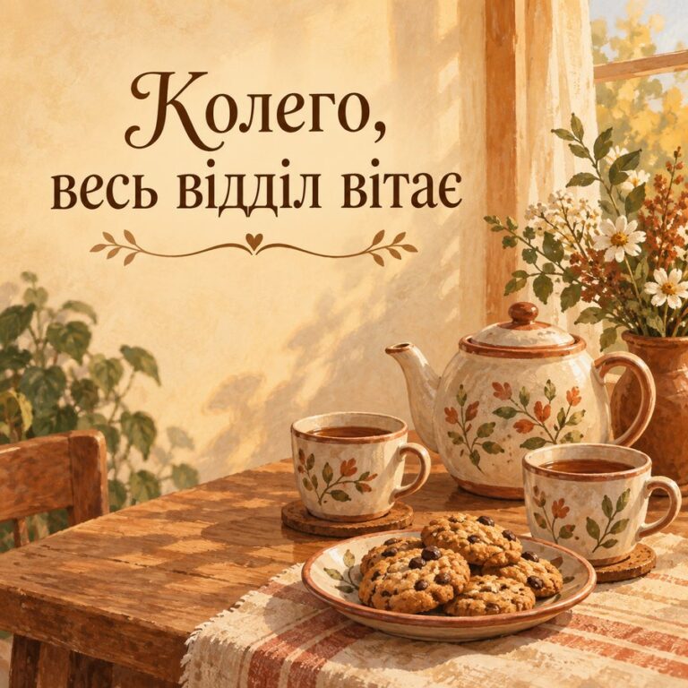 Колего, весь відділ вітає - листівка з привітанням з Днем народження колезі