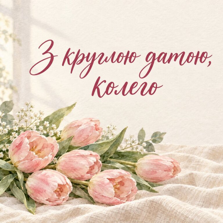 З круглою датою, колего - листівка з привітанням з Днем народження колезі