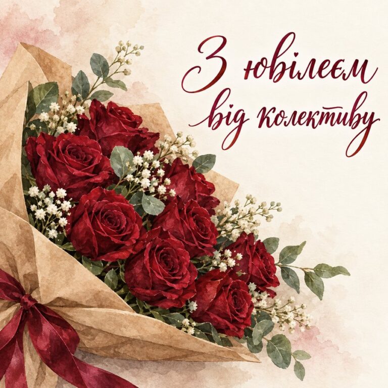 З ювілеєм від колективу - листівка з привітанням з Днем народження колезі