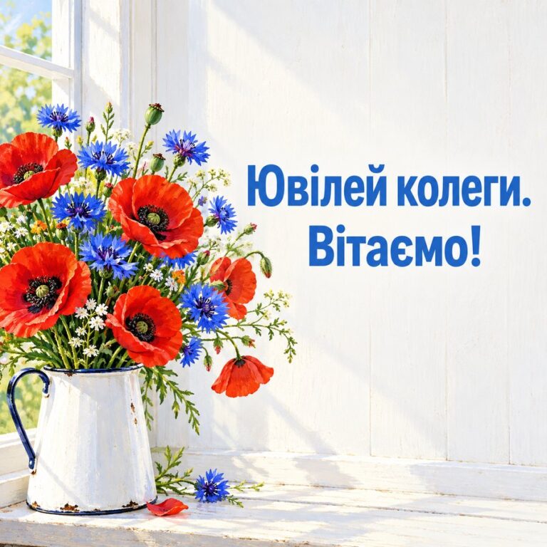 Ювілей колеги. Вітаємо! - листівка з привітанням з Днем народження колезі