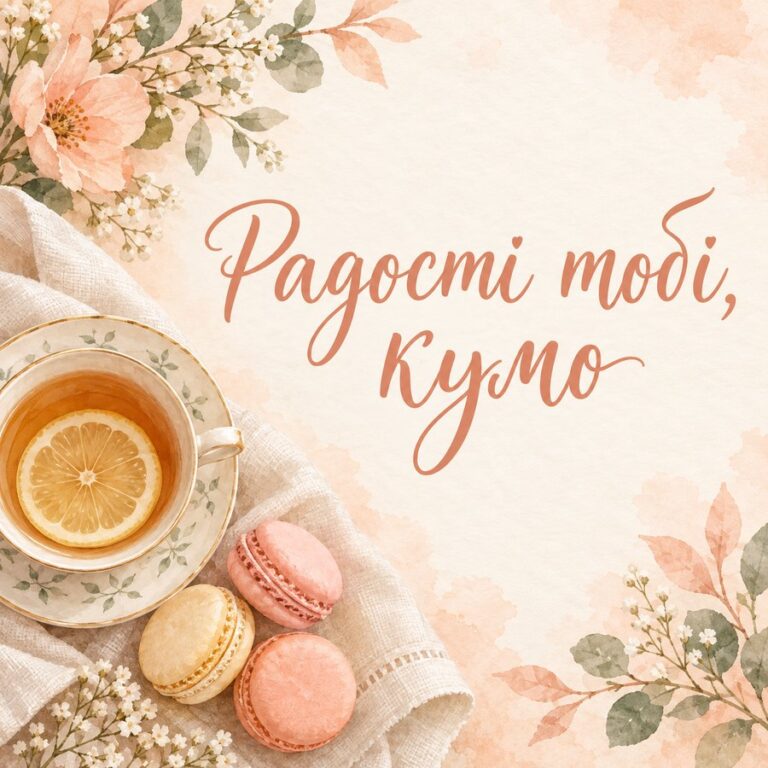 Радості тобі, кумо - листівка з привітанням з Днем народження кумі