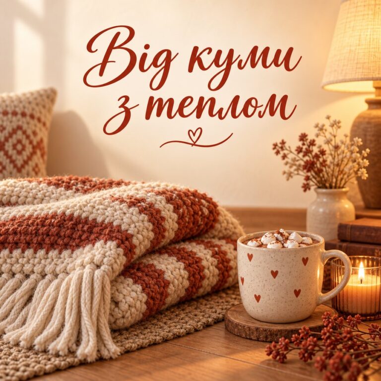 Від куми з теплом - листівка з привітанням з Днем народження кумі