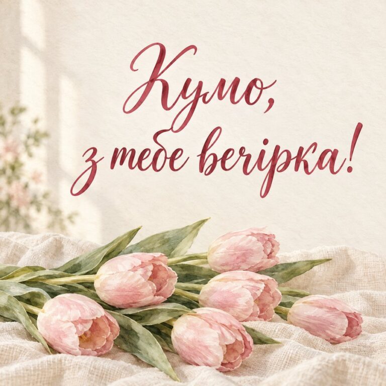 Кумо, з тебе вечірка! - листівка з привітанням з Днем народження кумі