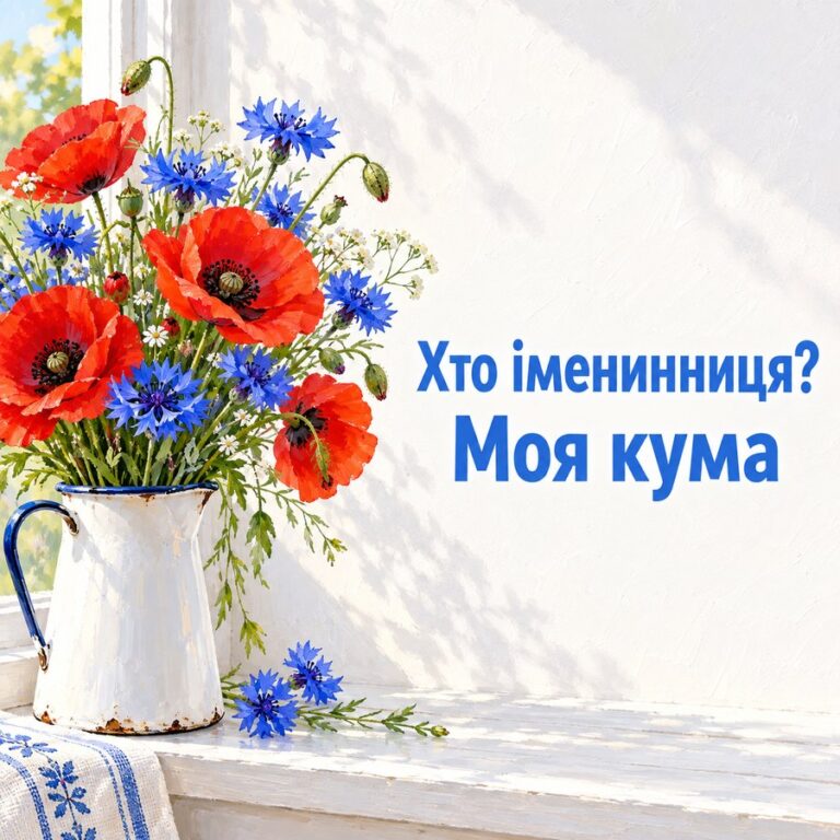Хто іменинниця? Моя кума - листівка з привітанням з Днем народження кумі