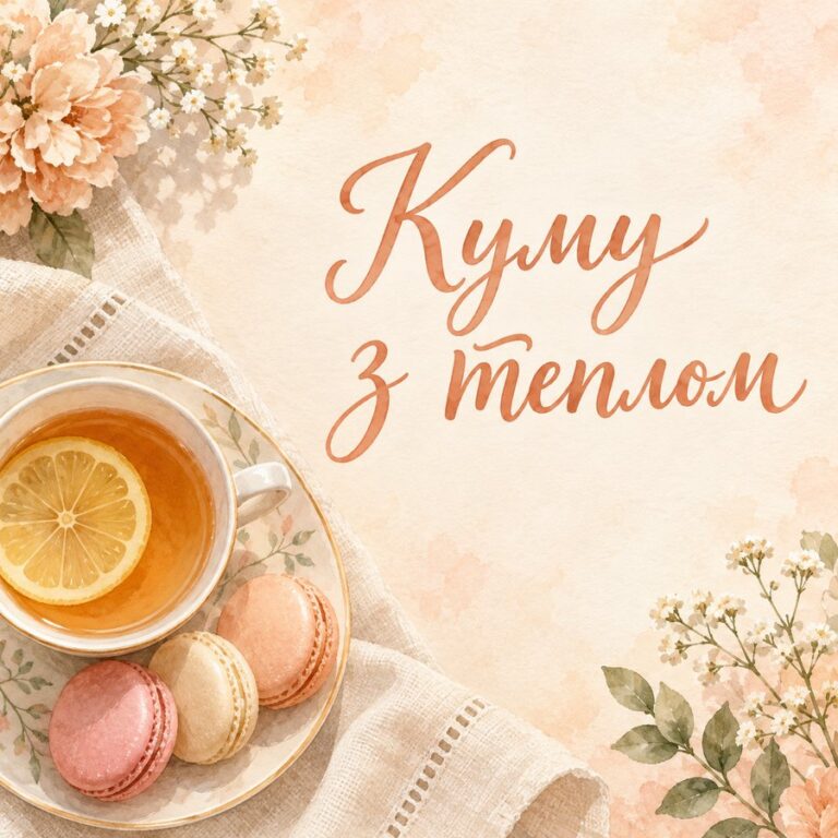 Куму з теплом - листівка з привітанням з Днем народження куму