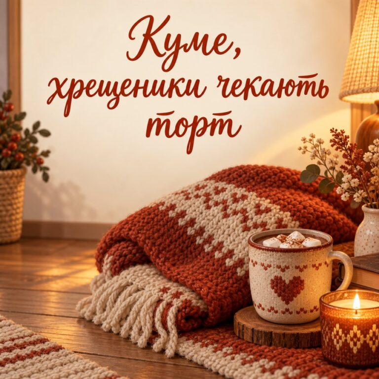 Куме, хрещеники чекають торт - листівка з привітанням з Днем народження куму