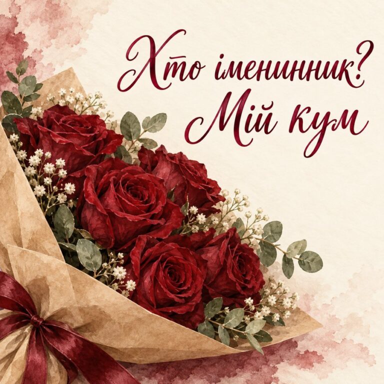 Хто іменинник? Мій кум - листівка з привітанням з Днем народження куму