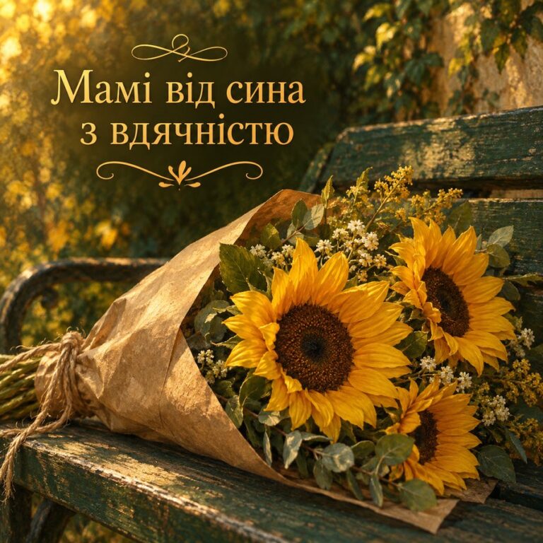 Мамі від сина з вдячністю - листівка з привітанням з Днем народження мамі