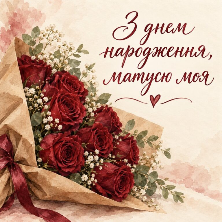З днем народження, матусю моя - листівка з привітанням з Днем народження мамі