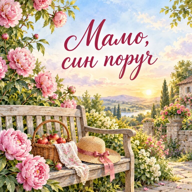 Мамо, син поруч - листівка з привітанням з Днем народження мамі