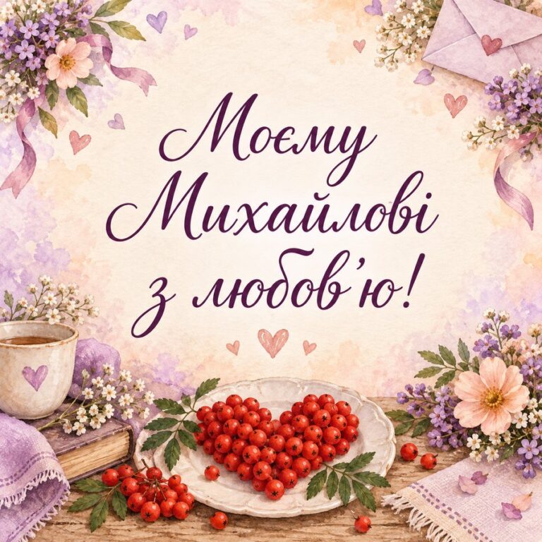 Моєму Михайлові з любовʼю! - листівка з привітанням з Днем ангела Михайла