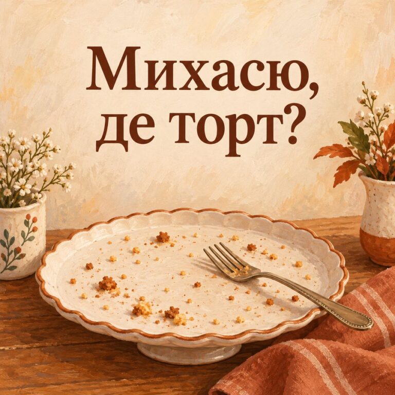 Михасю, де торт? - листівка з привітанням з Днем ангела Михайла
