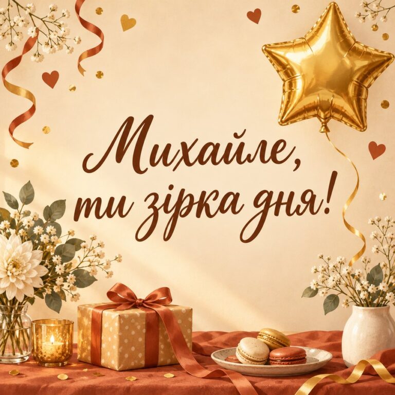 Михайле, ти зірка дня! - листівка з привітанням з Днем ангела Михайла