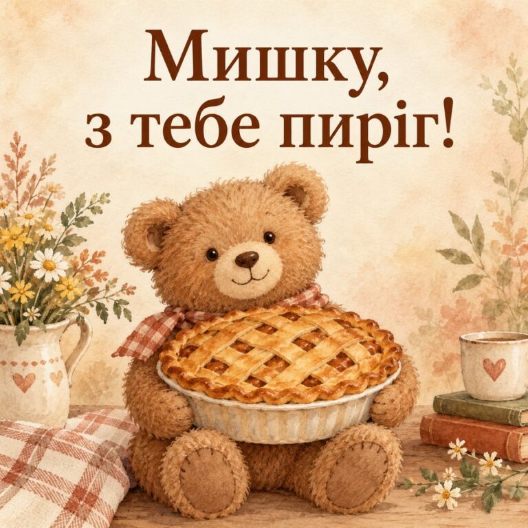 Мишку, з тебе пиріг! - листівка з привітанням з Днем ангела Михайла