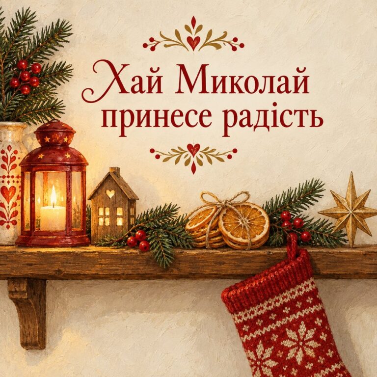 Хай Миколай принесе радість - листівка з привітанням з Днем святого Миколая