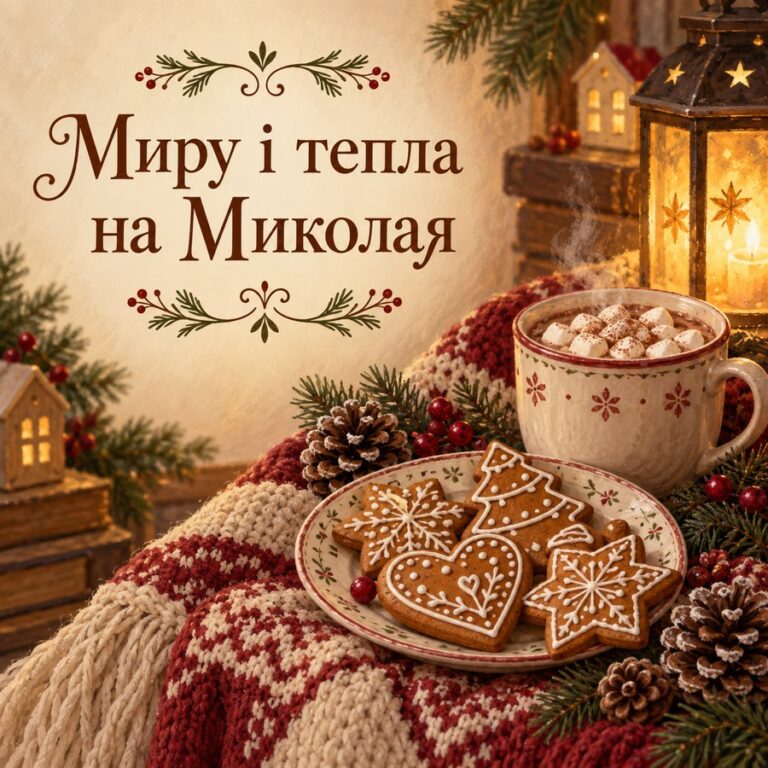 Миру і тепла на Миколая - листівка з привітанням з Днем святого Миколая