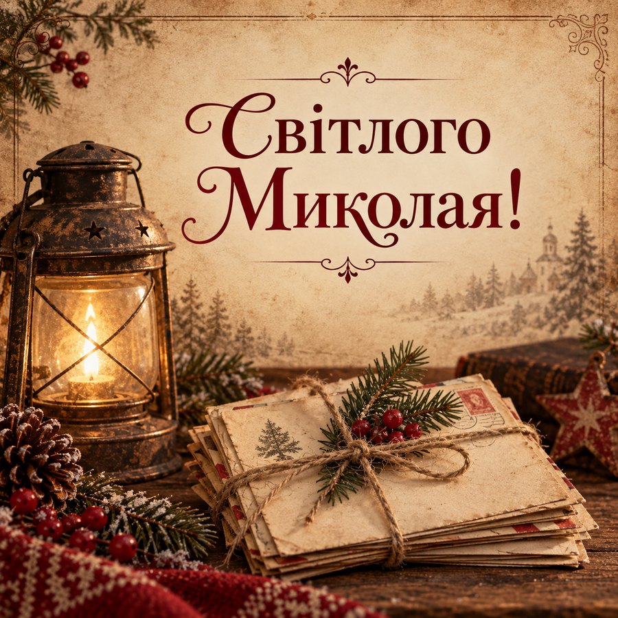 Світлого Миколая! - листівка з привітанням з Днем святого Миколая
