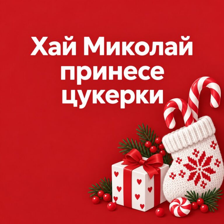 Хай Миколай принесе цукерки - листівка з привітанням з Днем святого Миколая