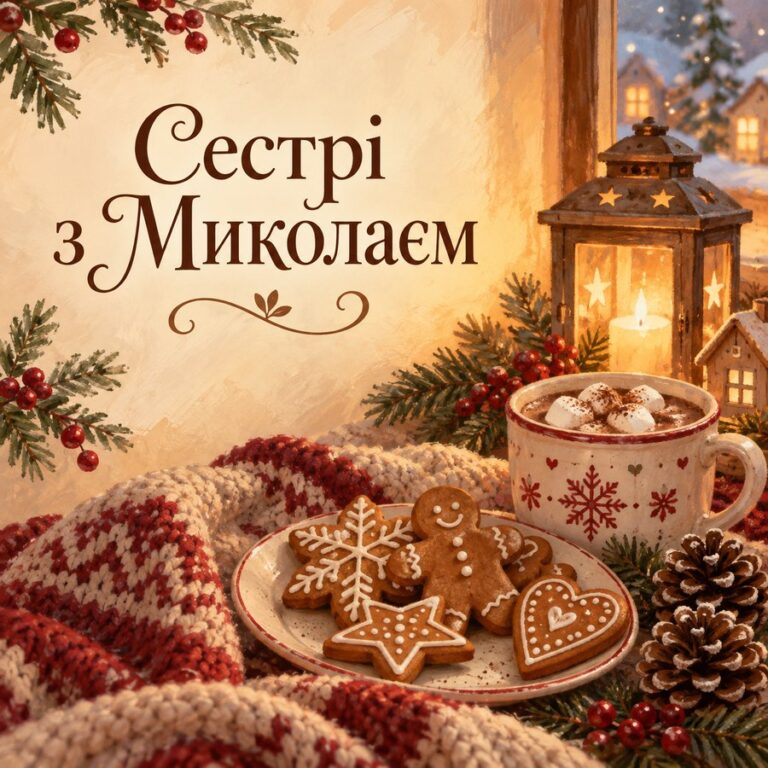 Сестрі з Миколаєм - листівка з привітанням з Днем святого Миколая