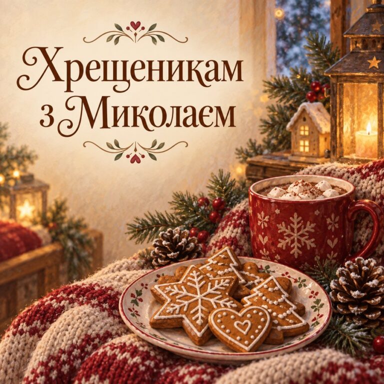 Хрещеникам з Миколаєм - листівка з привітанням з Днем святого Миколая