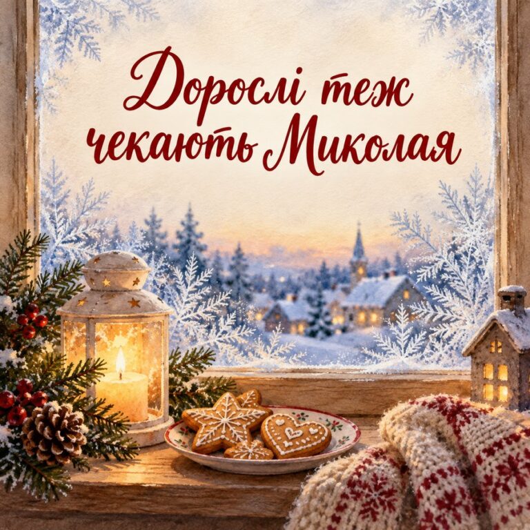 Дорослі теж чекають Миколая - листівка з привітанням з Днем святого Миколая