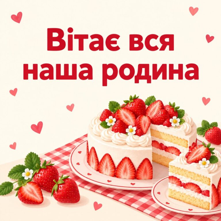 Вітає вся наша родина - листівка з привітанням з Днем народження невістці
