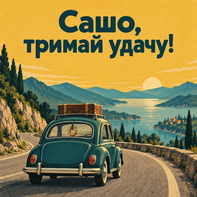 Сашо, тримай удачу! - листівка з привітанням з днем народження Олександру