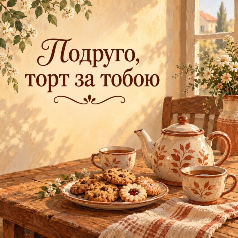 Подруго, торт за тобою - листівка з привітанням з Днем народження подрузі