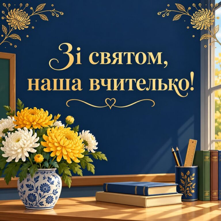 Зі святом, наша вчителько! - листівка з привітанням з Днем української писемності та мови