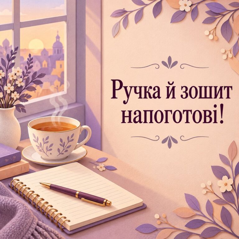 Ручка й зошит напоготові! - листівка з привітанням з Днем української писемності та мови
