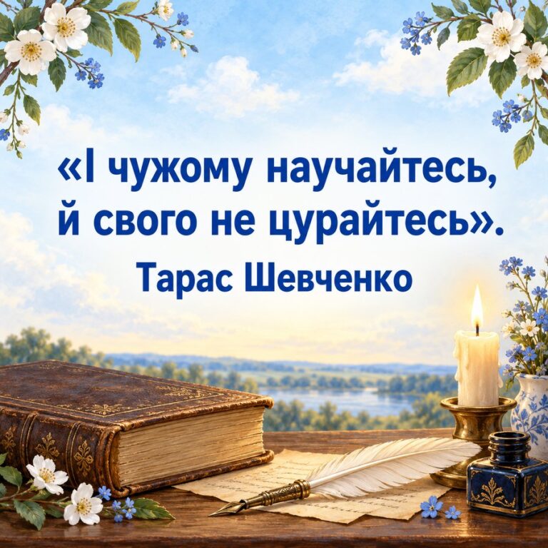 «І чужому научайтесь, й свого не цурайтесь». Тарас Шевченко - листівка з привітанням з Днем української писемності та мови
