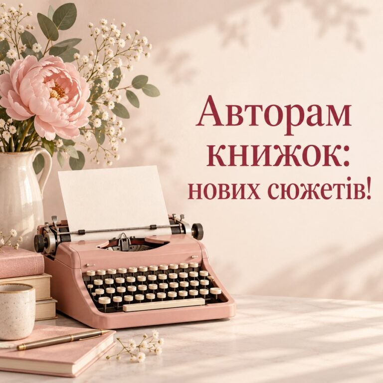 Авторам книжок: нових сюжетів! - листівка з привітанням з Днем української писемності та мови