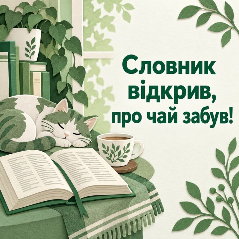 Словник відкрив, про чай забув! - листівка з привітанням з Днем української писемності та мови