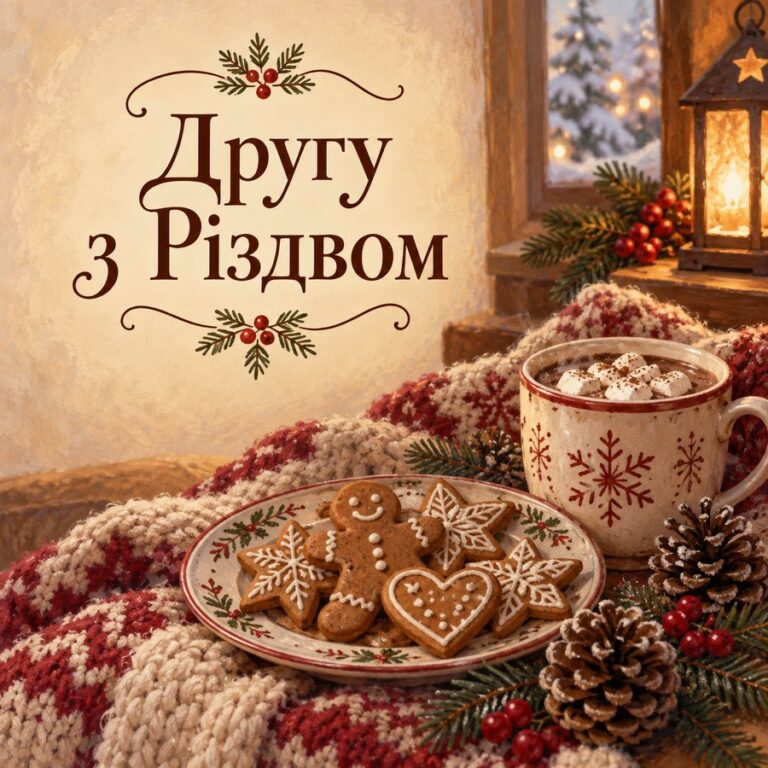 Другу з Різдвом - листівка з привітанням з Різдвом Христовим