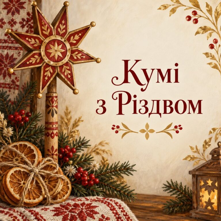 Кумі з Різдвом - листівка з привітанням з Різдвом Христовим