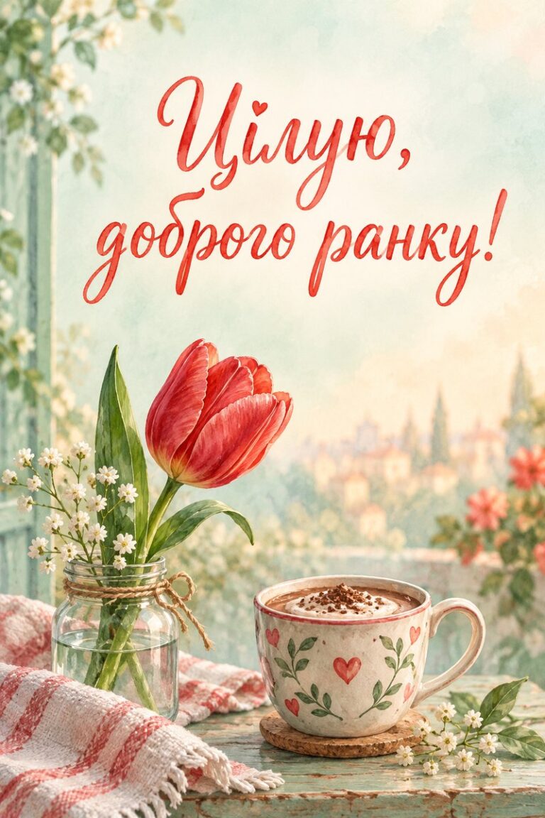 Цілую, доброго ранку! - листівка з привітанням з добрим ранком