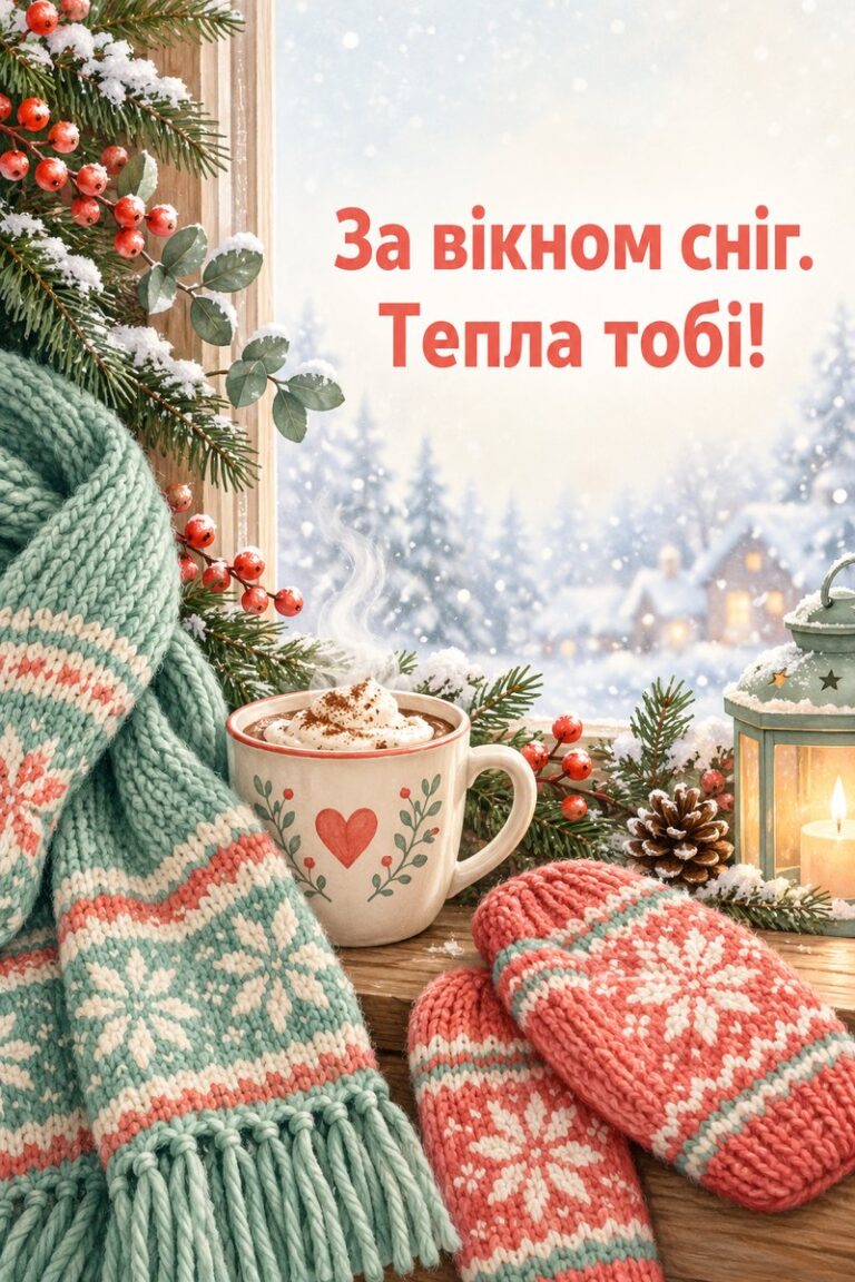 За вікном сніг. Тепла тобі! - листівка з привітанням з добрим ранком