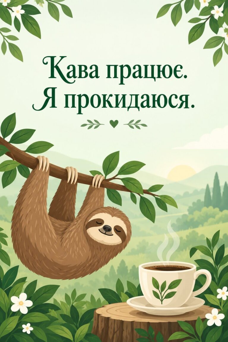 Кава працює. Я прокидаюся. - листівка з привітанням з добрим ранком