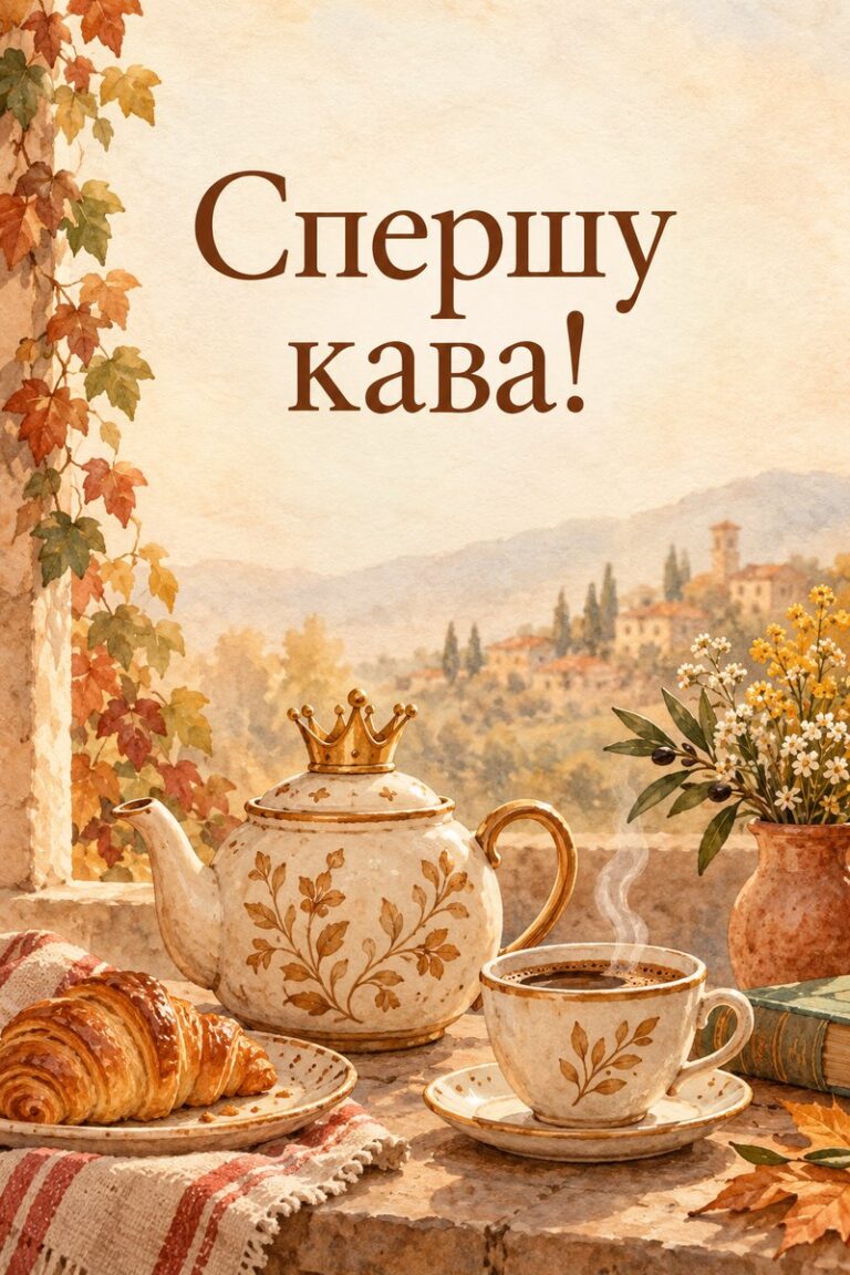 Спершу кава! - листівка з привітанням з добрим ранком