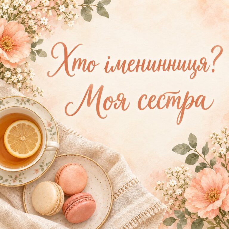 Хто іменинниця? Моя сестра - листівка з привітанням з Днем народження сестрі
