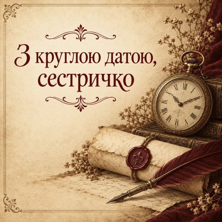 З круглою датою, сестричко - листівка з привітанням з Днем народження сестрі