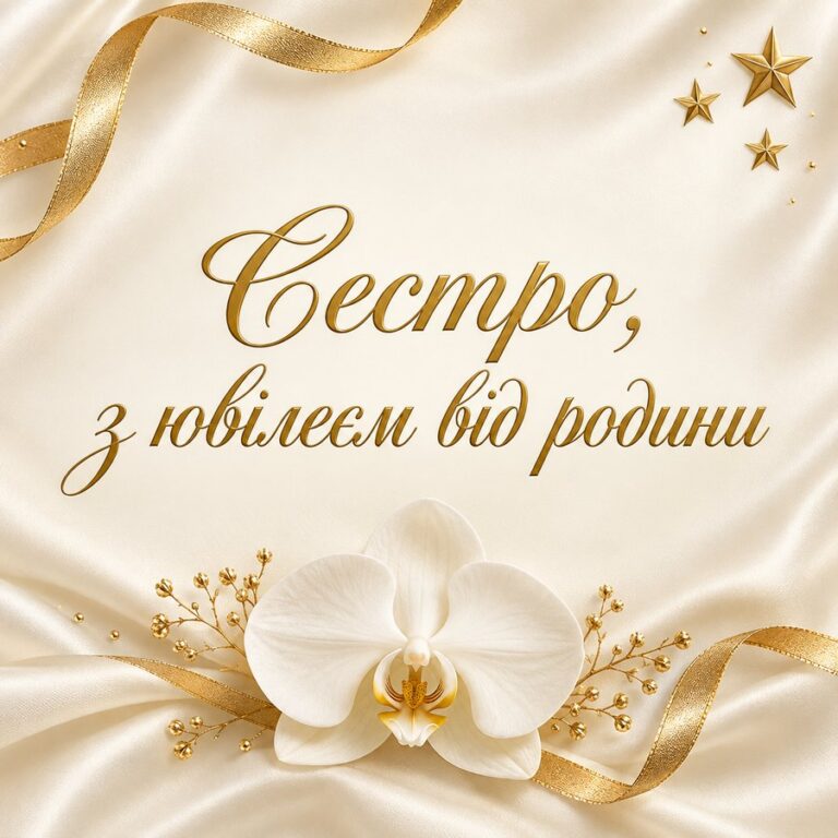 Сестро, з ювілеєм від родини - листівка з привітанням з Днем народження сестрі