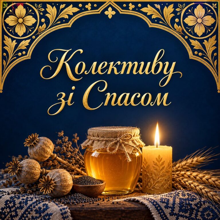 Колективу зі Спасом - листівка з привітанням з Медовим Спасом