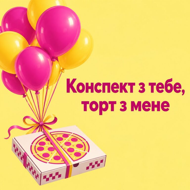 Конспект з тебе, торт з мене - листівка з привітанням з Днем студента