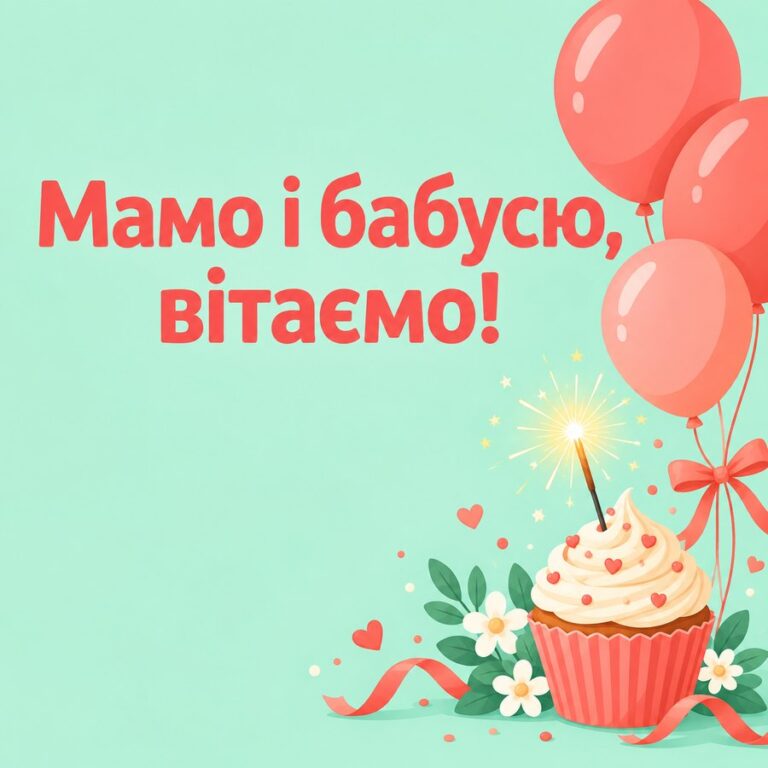 Мамо і бабусю, вітаємо! - листівка з привітанням з Днем народження свекрусі
