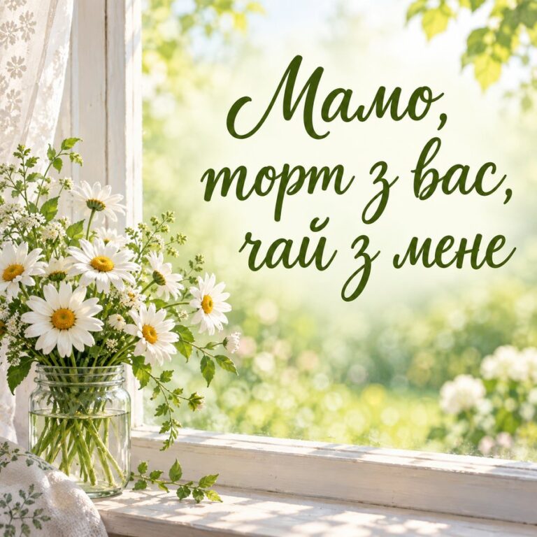 Мамо, торт з вас, чай з мене - листівка з привітанням з Днем народження свекрусі