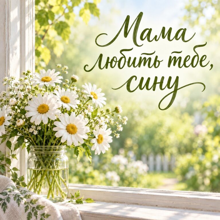 Мама любить тебе, сину - листівка з привітанням з Днем народження сину