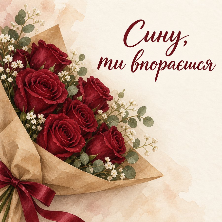 Сину, ти впораєшся - листівка з привітанням з Днем народження сину